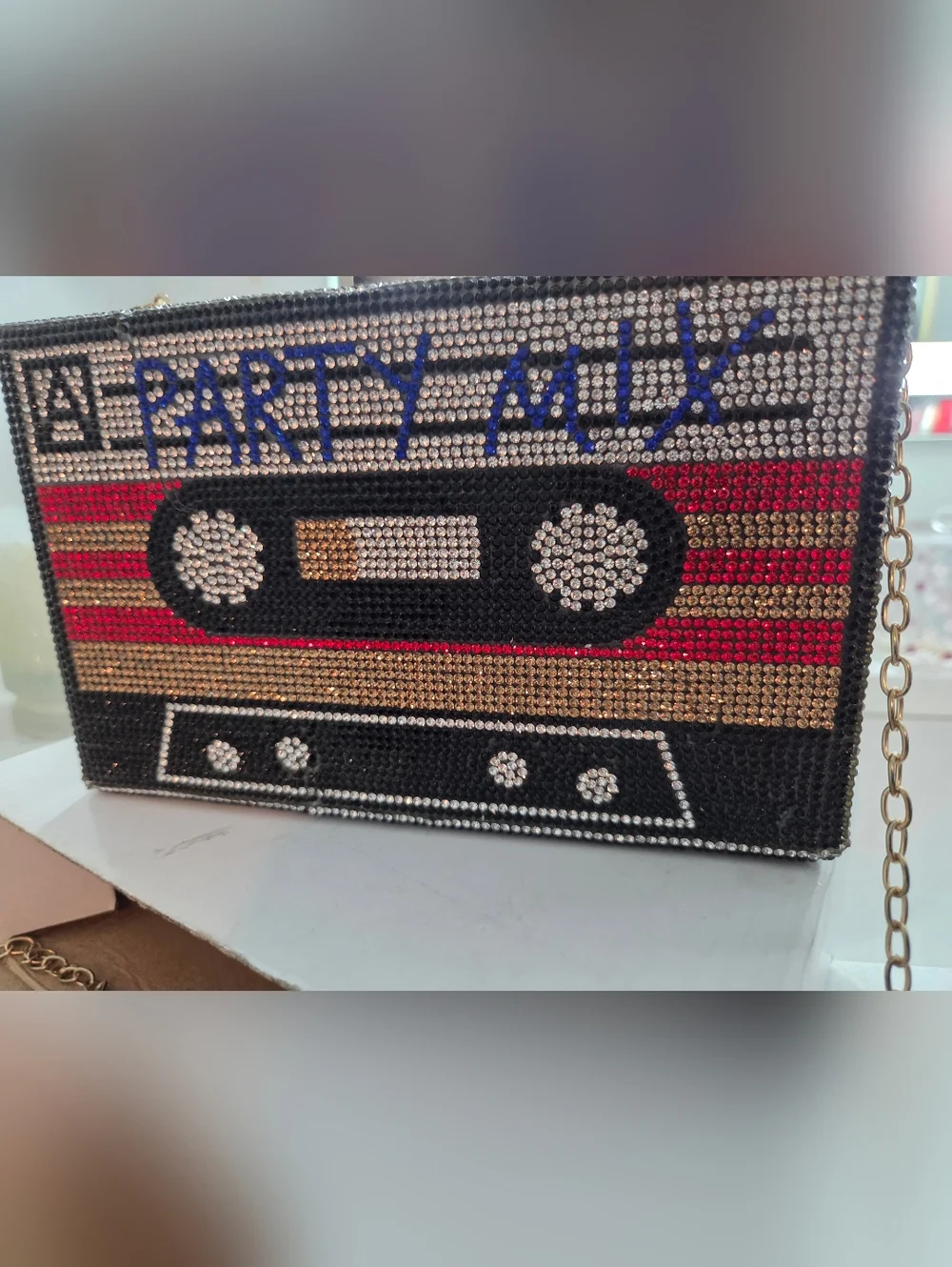 Amazon Rhinestone Cassette Clutch in Black, Red, Blue, Gold, Silver - Picture 3 of 3